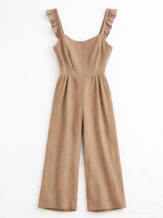 Sweet Love Pants - Sweet Lovely by Jen Taupe Textured Wide Leg Jumpsuit Tie Back Small NWOT